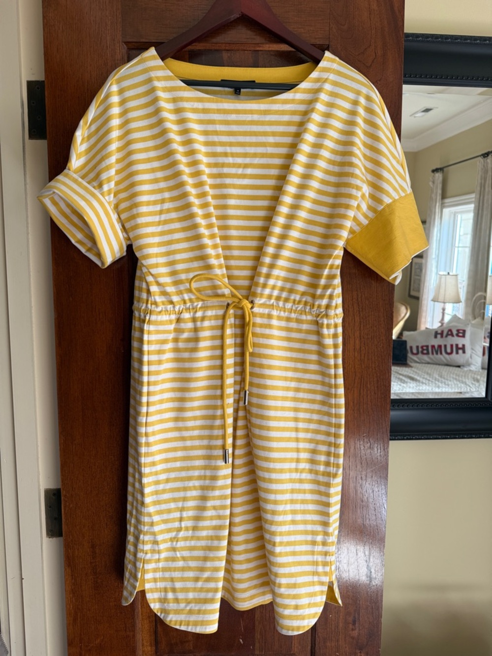 Lafayette 148 New York Yellow and White Striped Tie-Waist Top size medium